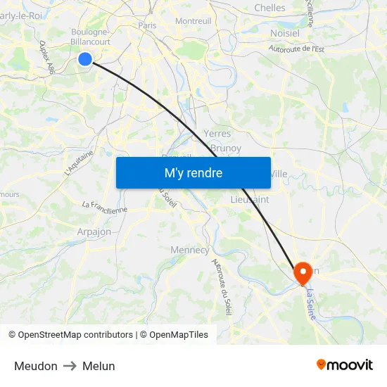Meudon to Melun map