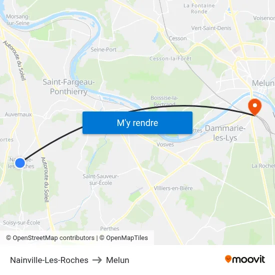 Nainville-Les-Roches to Melun map