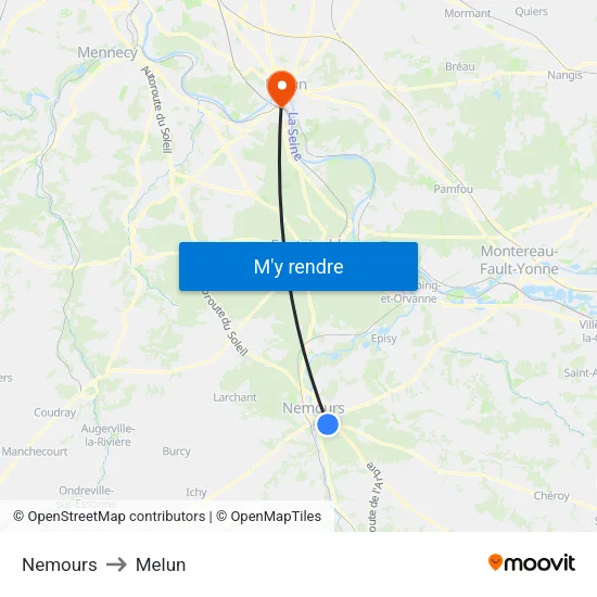 Nemours to Melun map