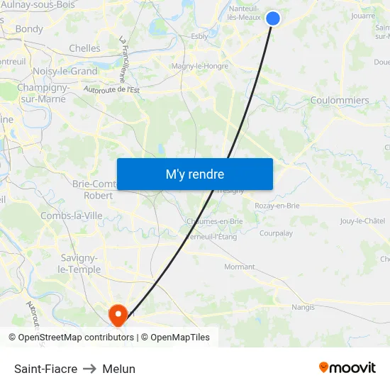Saint-Fiacre to Melun map