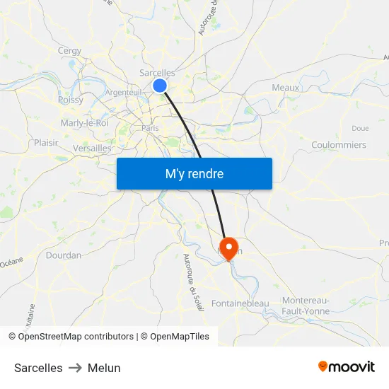 Sarcelles to Melun map