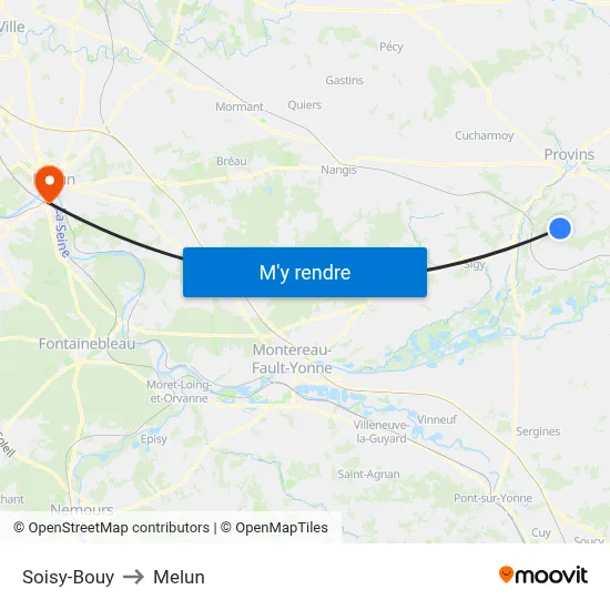 Soisy-Bouy to Melun map