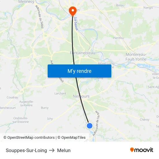 Souppes-Sur-Loing to Melun map