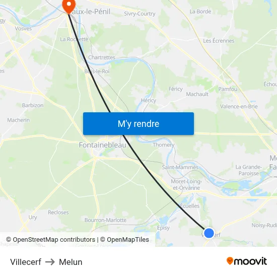 Villecerf to Melun map
