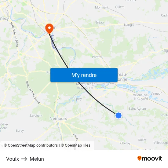 Voulx to Melun map