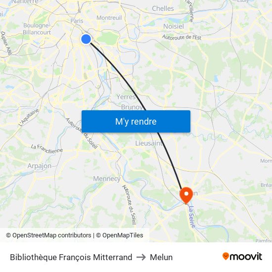 Bibliothèque François Mitterrand to Melun map