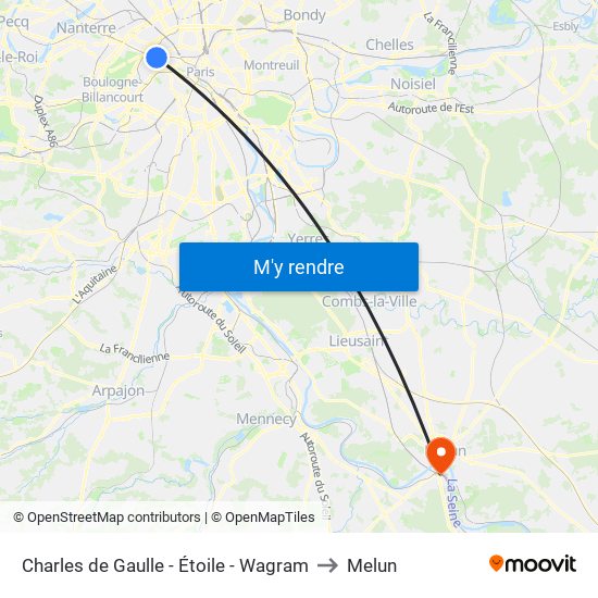 Charles de Gaulle - Étoile - Wagram to Melun map