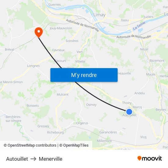 Autouillet to Menerville map