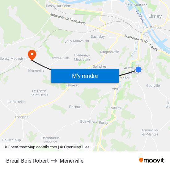 Breuil-Bois-Robert to Menerville map