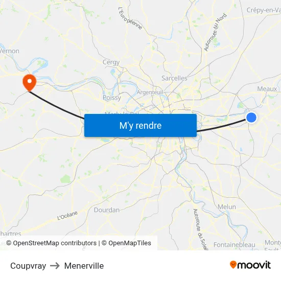 Coupvray to Menerville map
