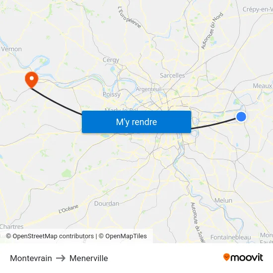 Montevrain to Menerville map