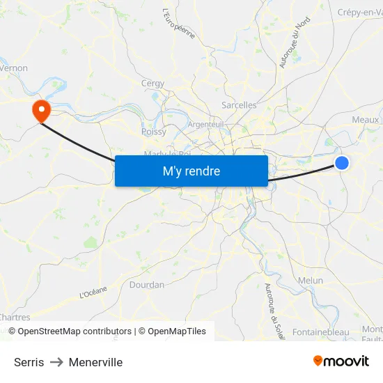 Serris to Menerville map