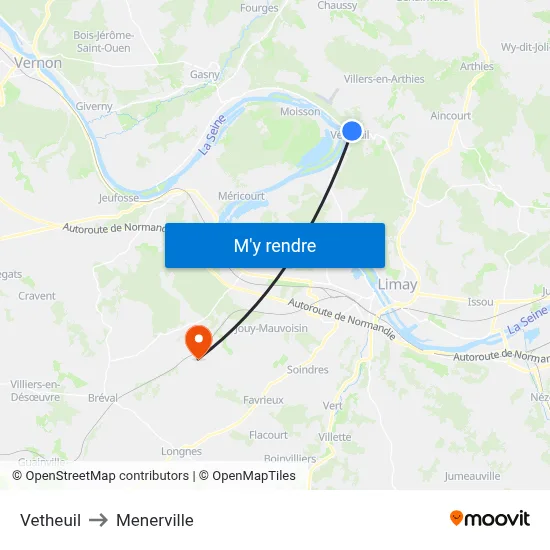 Vetheuil to Menerville map