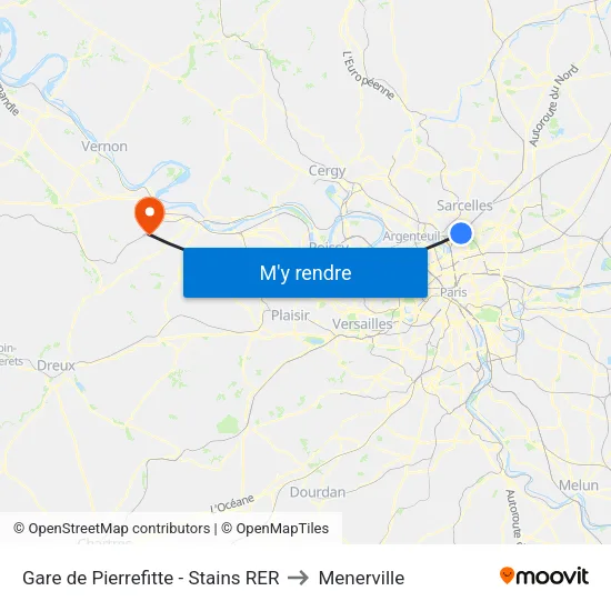 Gare de Pierrefitte - Stains RER to Menerville map