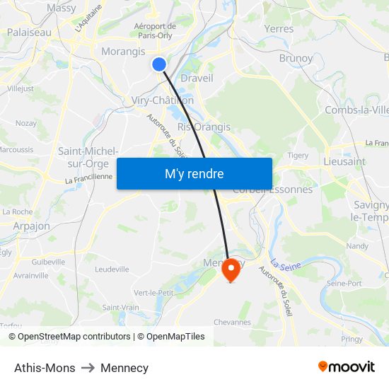 Athis-Mons to Mennecy map