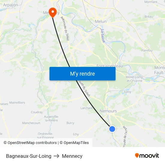 Bagneaux-Sur-Loing to Mennecy map