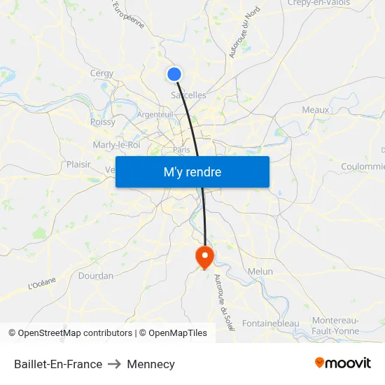 Baillet-En-France to Mennecy map