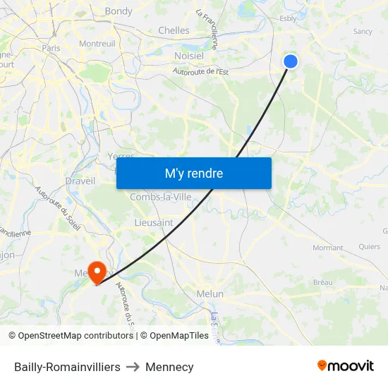 Bailly-Romainvilliers to Mennecy map