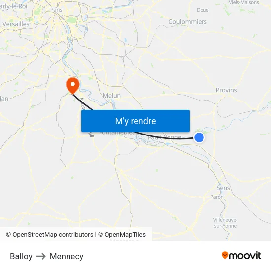 Balloy to Mennecy map