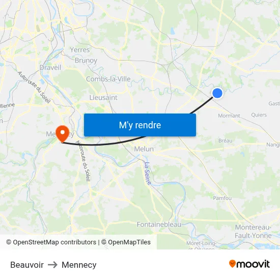 Beauvoir to Mennecy map
