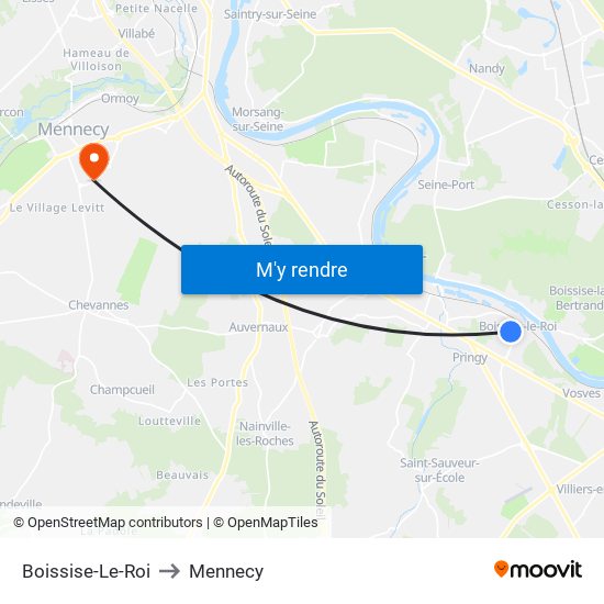 Boissise-Le-Roi to Mennecy map