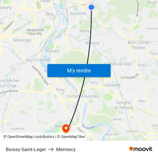 Boissy-Saint-Leger to Mennecy map