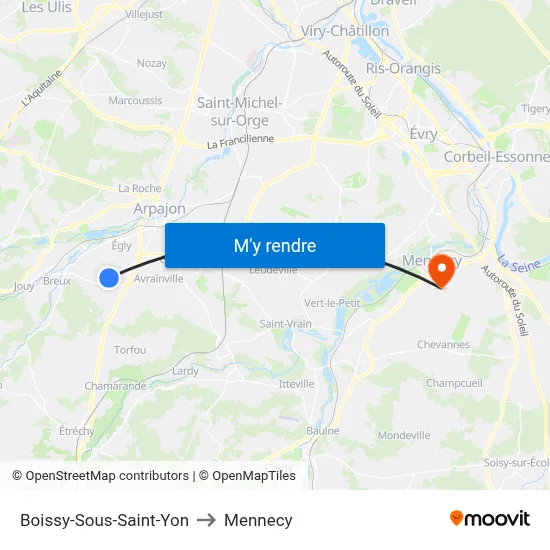 Boissy-Sous-Saint-Yon to Mennecy map