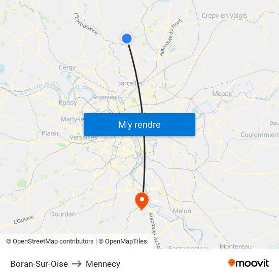 Boran-Sur-Oise to Mennecy map