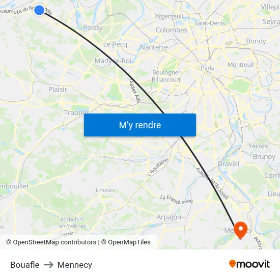 Bouafle to Mennecy map