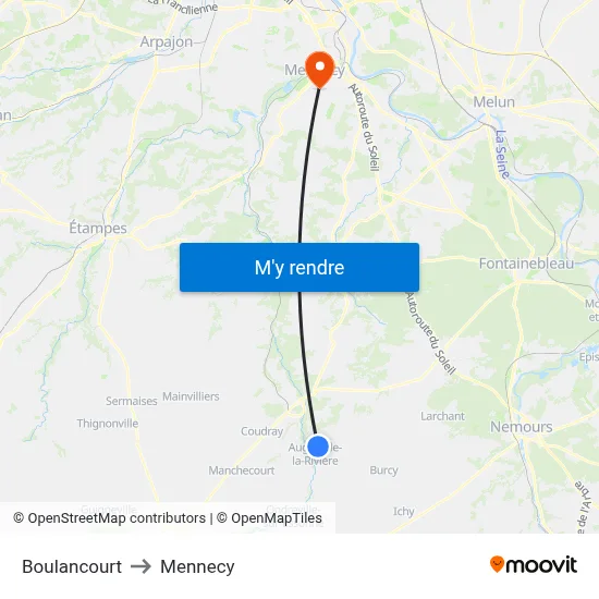 Boulancourt to Mennecy map