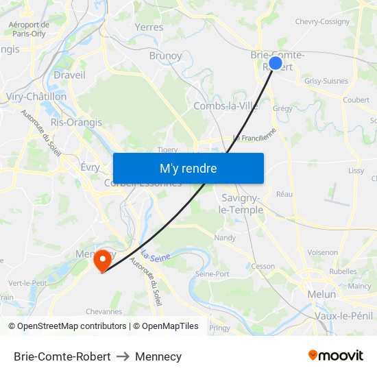 Brie-Comte-Robert to Mennecy map