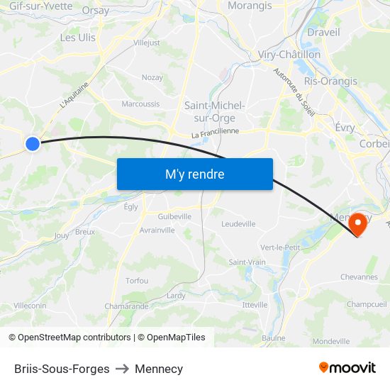 Briis-Sous-Forges to Mennecy map