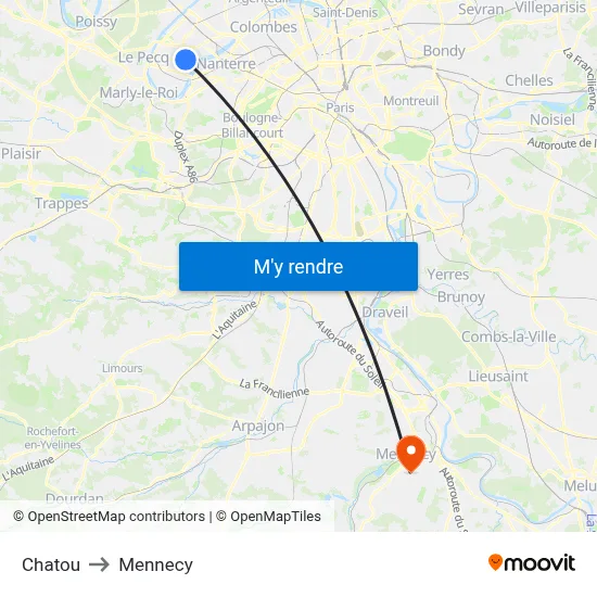 Chatou to Mennecy map