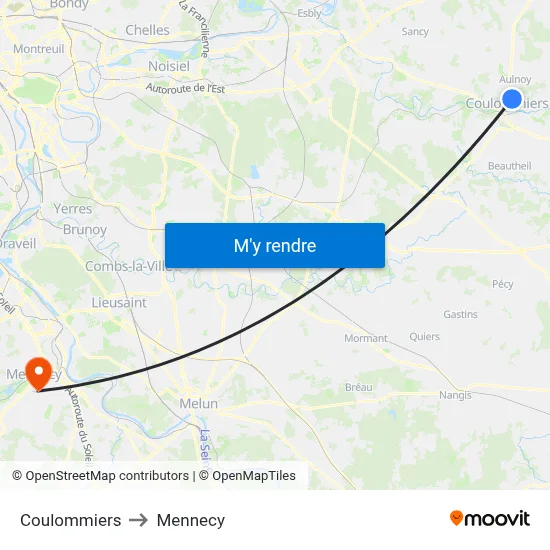 Coulommiers to Mennecy map