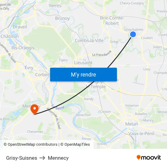 Grisy-Suisnes to Mennecy map