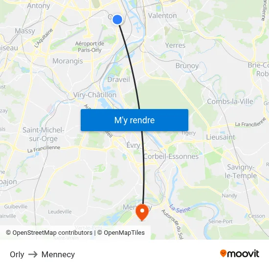 Orly to Mennecy map