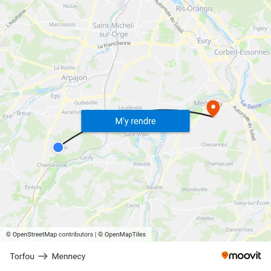 Torfou to Mennecy map