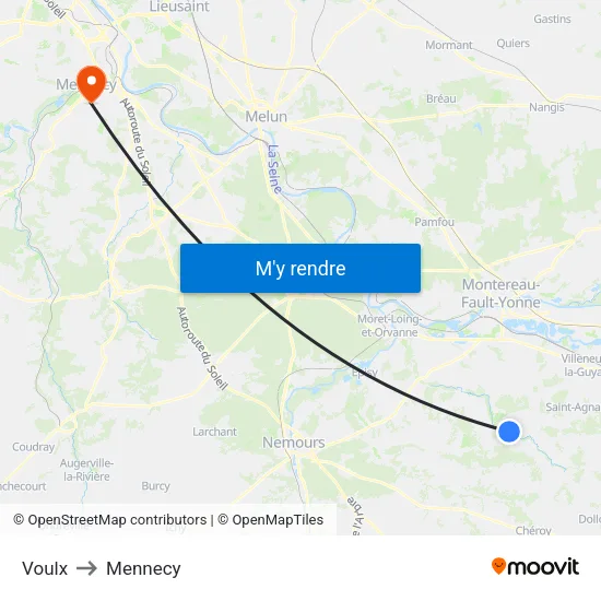 Voulx to Mennecy map