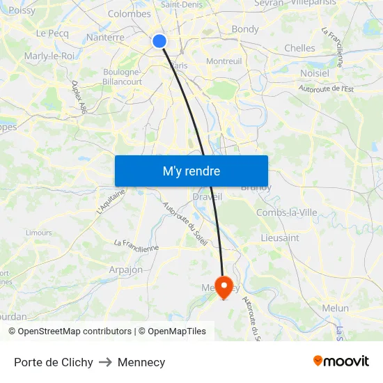 Porte de Clichy to Mennecy map