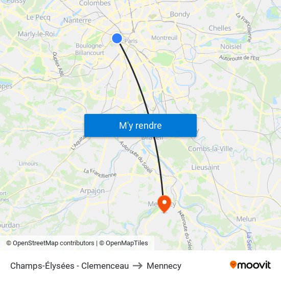 Champs-Élysées - Clemenceau to Mennecy map