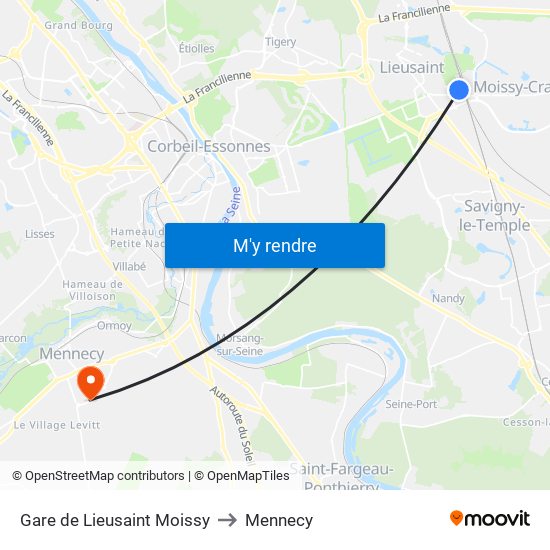 Gare de Lieusaint Moissy to Mennecy map