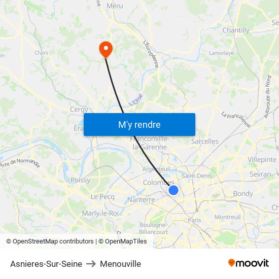 Asnieres-Sur-Seine to Menouville map