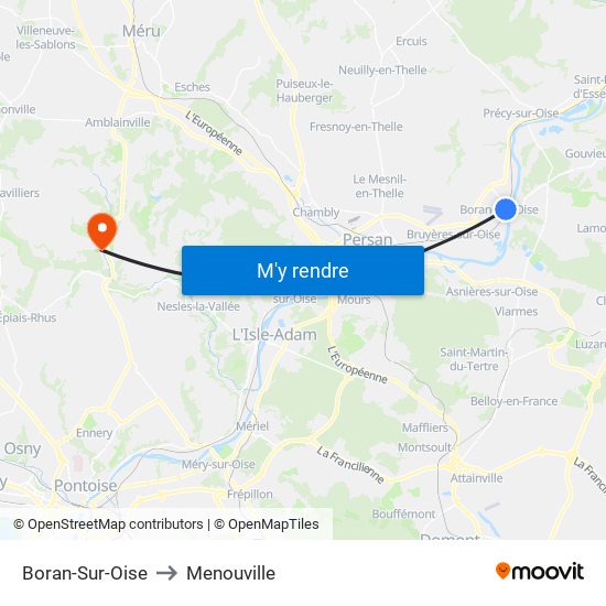 Boran-Sur-Oise to Menouville map