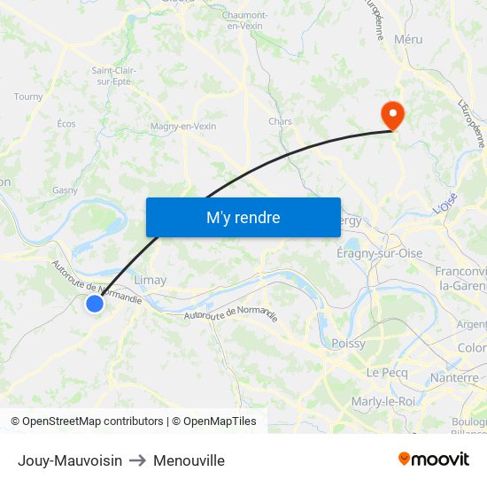 Jouy-Mauvoisin to Menouville map