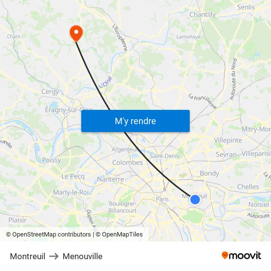 Montreuil to Menouville map