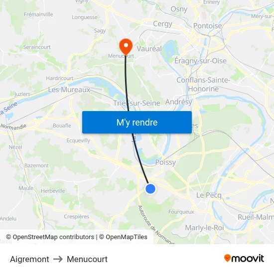 Aigremont to Menucourt map
