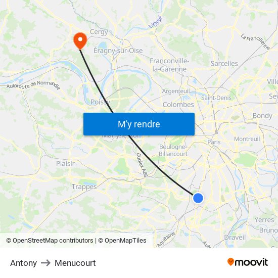 Antony to Menucourt map