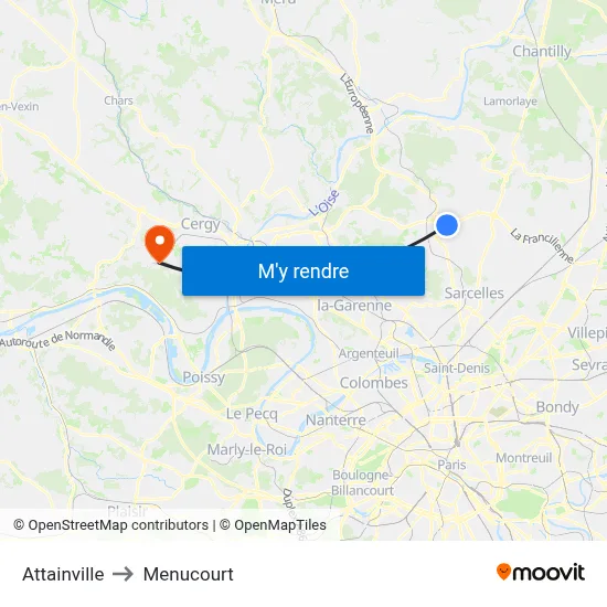 Attainville to Menucourt map