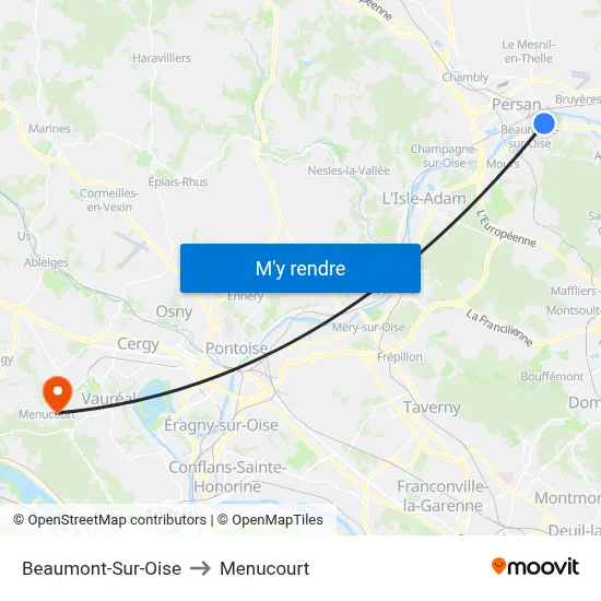 Beaumont-Sur-Oise to Menucourt map