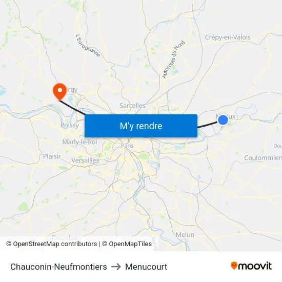 Chauconin-Neufmontiers to Menucourt map